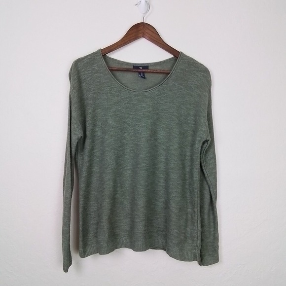 GAP Sweaters - GAP Womens Sweater Tee Small Green Cotton Blend Pullover Long Sleeve Scoop‎ Neck